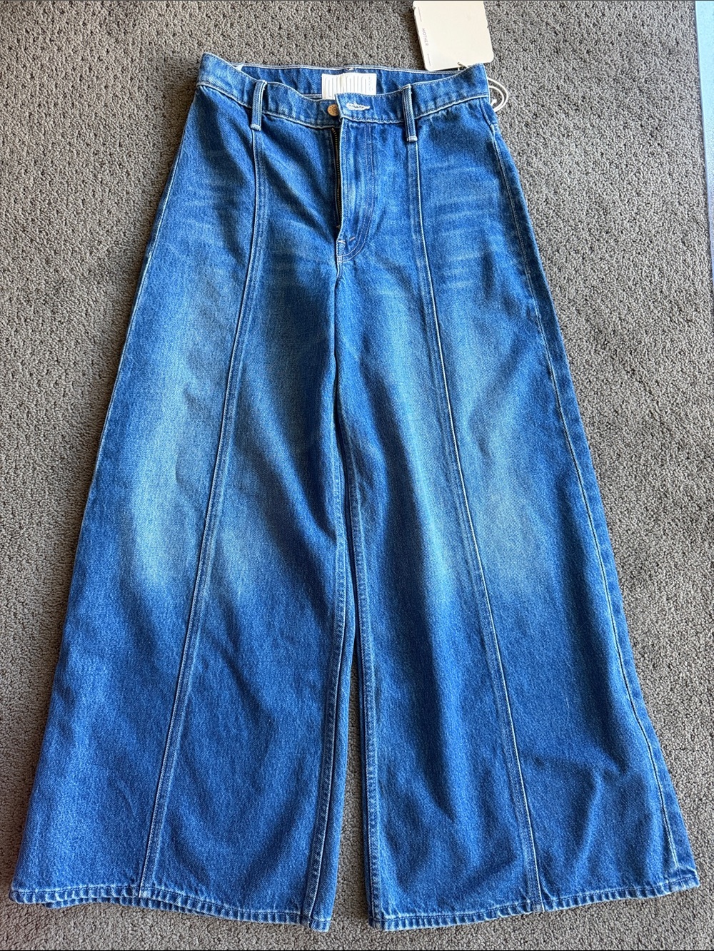 MOTHER snacks Medium Blue High-Rise Wide-Leg Paneled Jeans